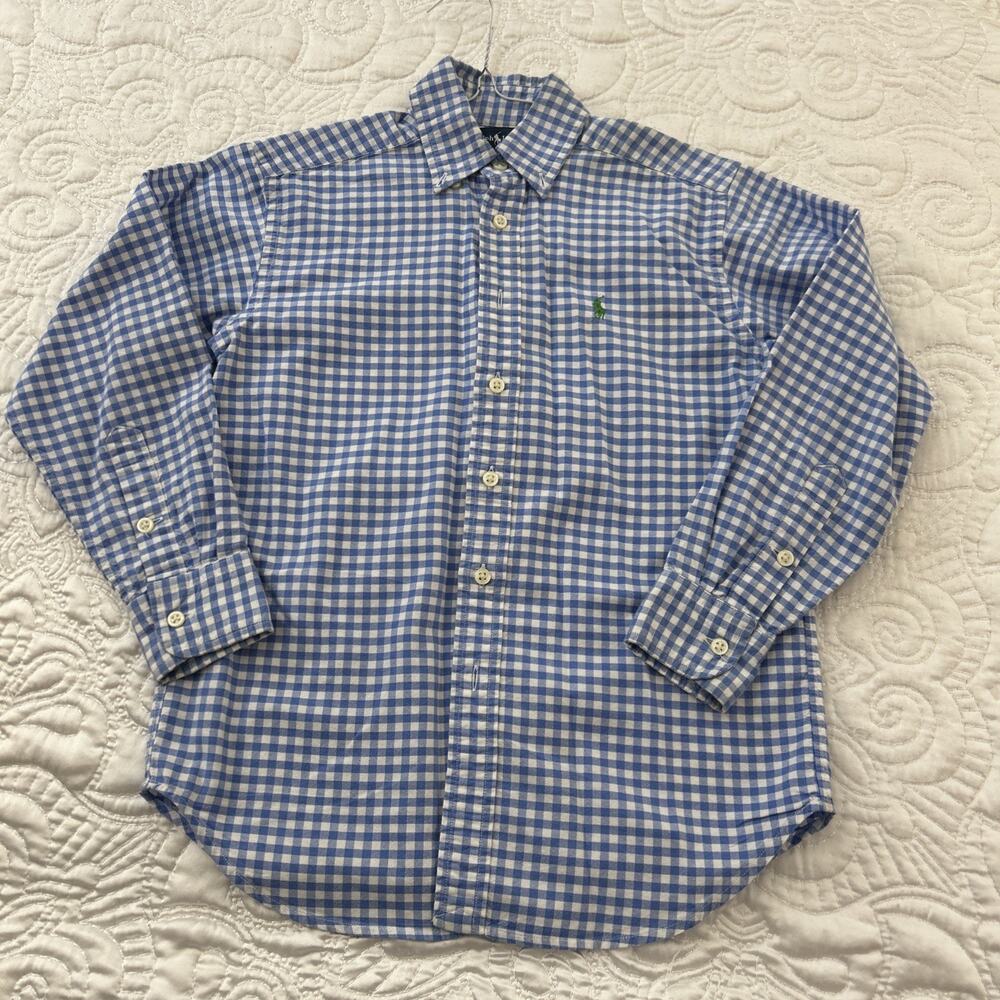 Polo Ralph Lauren Button Up Shirt Boys S (8) Blue Check Long Sleeve 100% Cotton